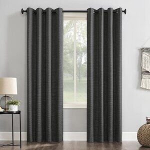 NWT Sun Zero Weave Total Blackout Grommet Curtain Panel Coal Black Multi 52X84